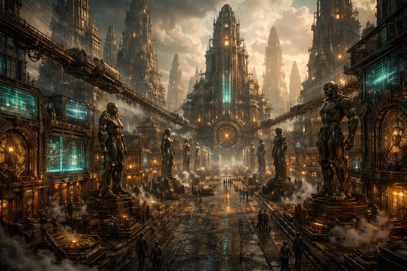 Automaton Urbis in Ezekiel game - cyberpunk machine city